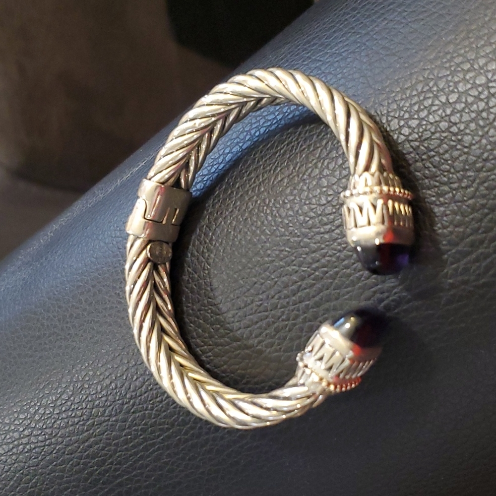 Sterling Cable Cuff with Amethyst and 14k Accents